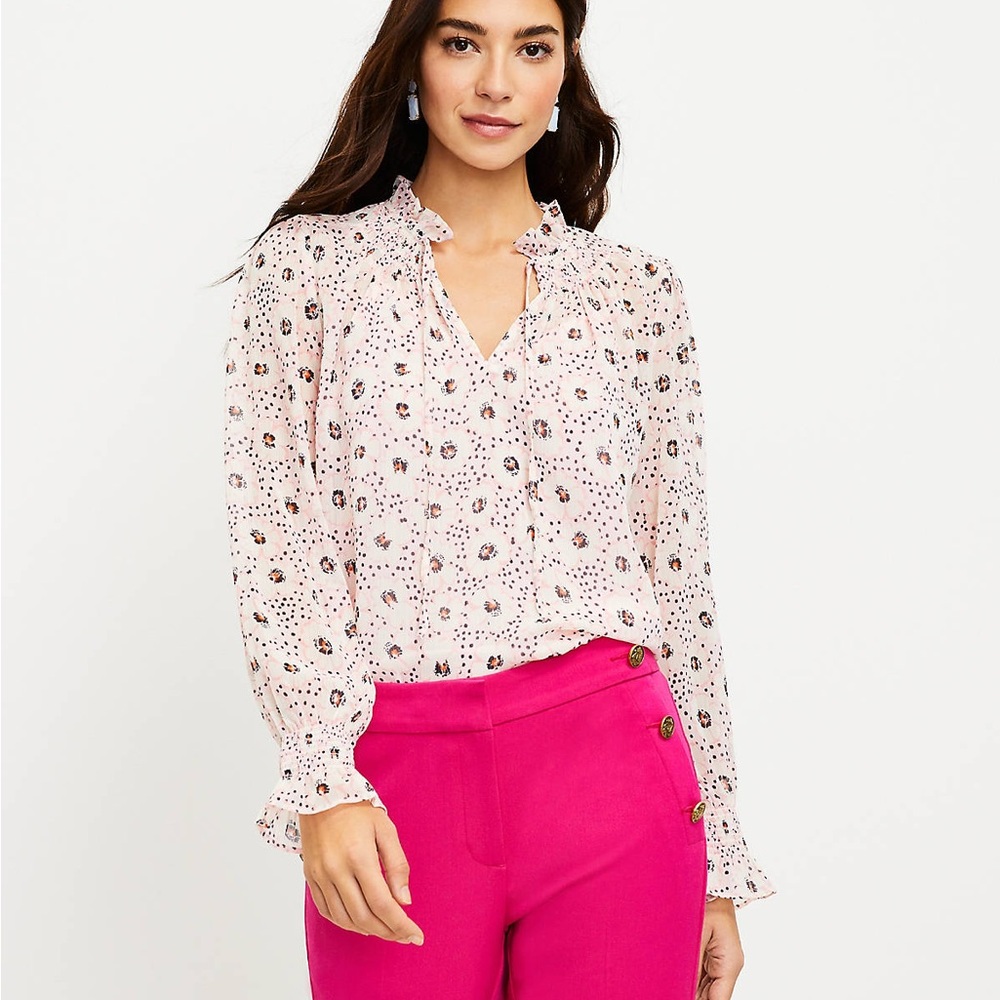 LOFT Floral Print Blouse - Cream and Pink